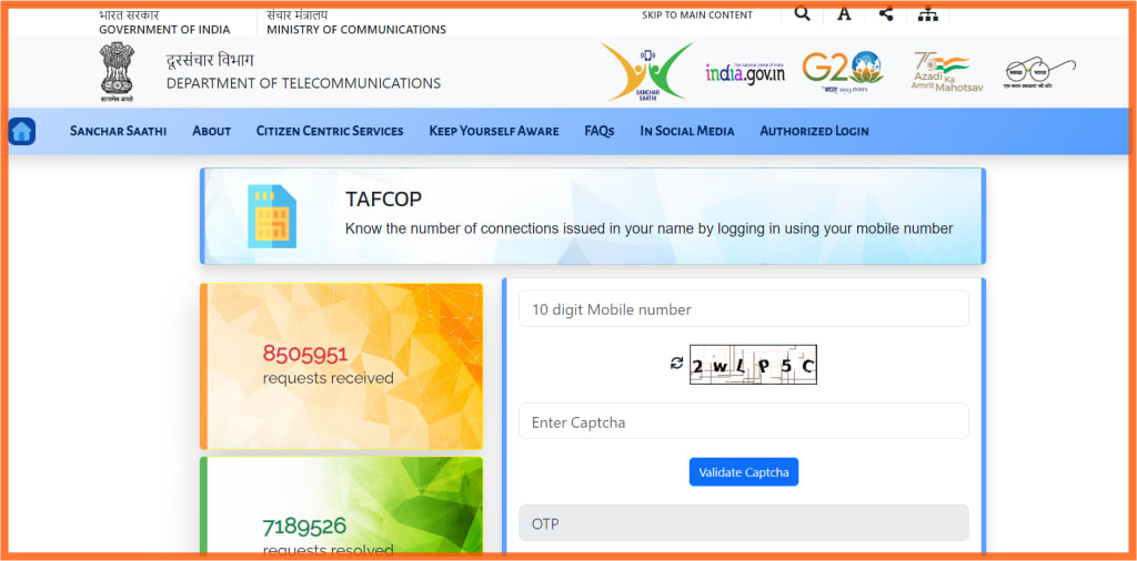 TAFCOP Portal Login SIM